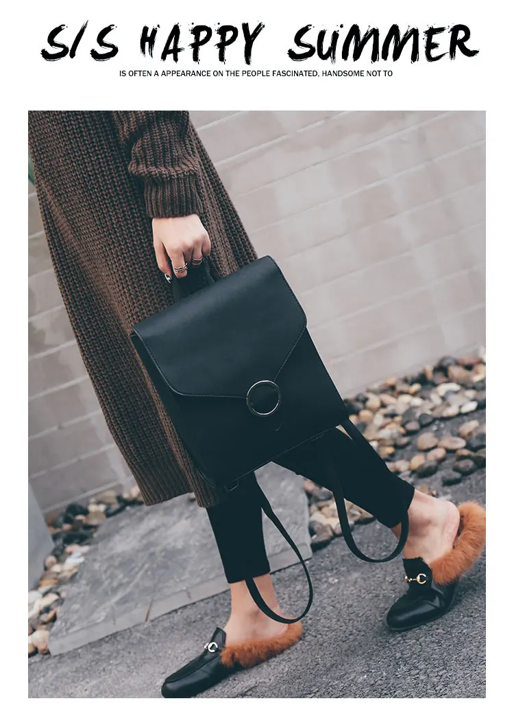 New Korean Style Vintage Preppy Style Backpack Women PU Joker Leisure School Bag Vintage London Fashion Pure Color Backpack06