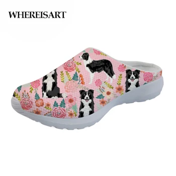 

WHEREISART 2019 Summer Women Sandals Border Collie Print Ulzzang Woman Mesh Breathable Female Beach for Ladies Walking Shoes