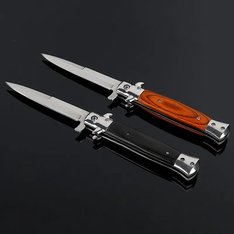 2018 cuchillo plegable al aire libre EDC herramienta Multi bolsillo cuchillo Camping supervivencia mango de madera cuchillo 2 colores doble Camping táctico plegable