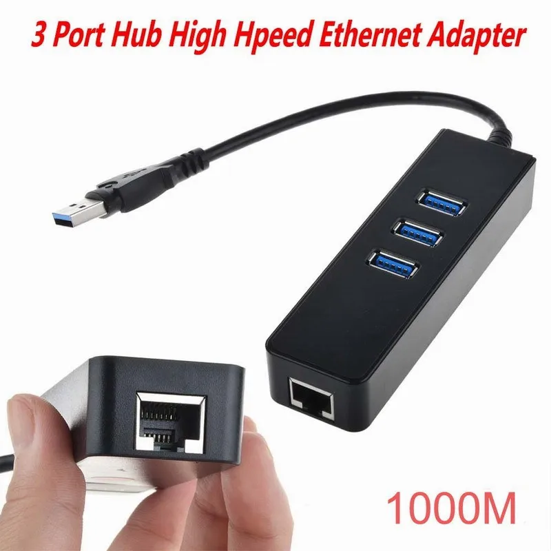 Новые 3 Порты и разъёмы USB 3.0 концентратор 10/100/1000 Мбит/с RJ45 Gigabit Ethernet LAN проводной сетевой адаптер