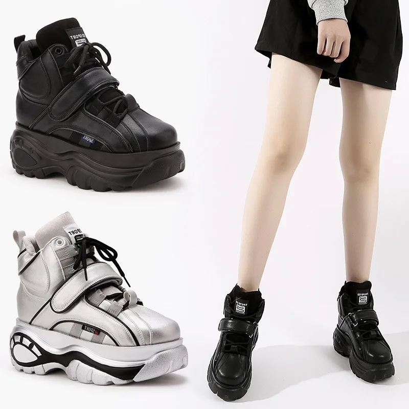 Sneakers Argent Et Plate Femelle Maladroit rose Boucle argent Marque Noir forme Blanches Décontractées Chaussures Crochet blanc Femmes Lady Augmenter Chaussure EYeWIbDH29