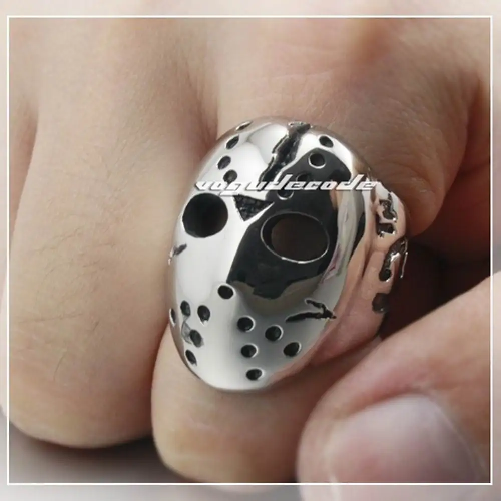 

316L Stainless Steel Halloween Jason Mask Hockey Mens Biker Ring 3F001