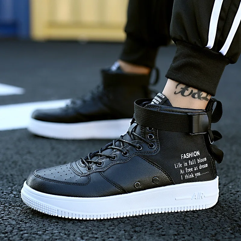 

Sports High-heeled Small White Shoes Sports Wind Leisure Spring Magic Tie with Men's Shoes
