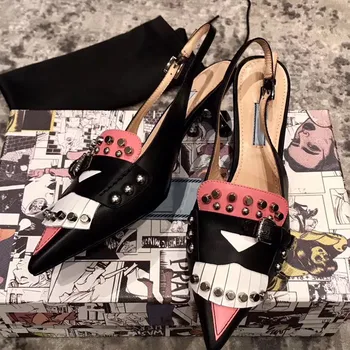 

Catwalk Heel Women Sandals Rivets Summer Shoes 2019 Fenty Beauty Sandals Genuine Leather Pointed Toe Gladiator Sandals Women