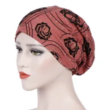 Гофрированный хиджаб femme musulman coton Женская Цветочная кружевная индийская шляпа мусульманская раковая химия шапочка-тюрбан накидка тюрбанты# P6