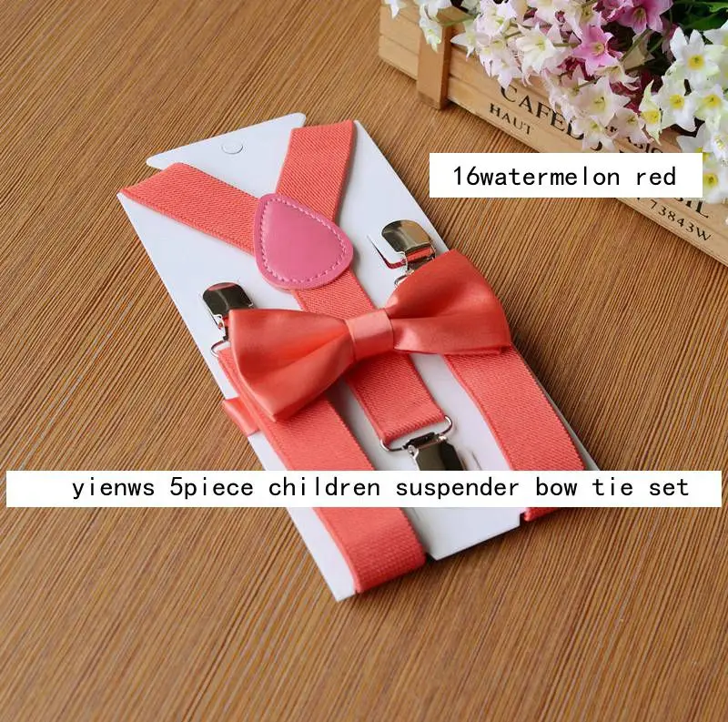 Yienws/модные детские подтяжки с галстуком-бабочкой, комплект из 5 предметов, бандаж и галстук-бабочка на подтяжках, розовый, красный, черный,, YiA011 - Цвет: 16