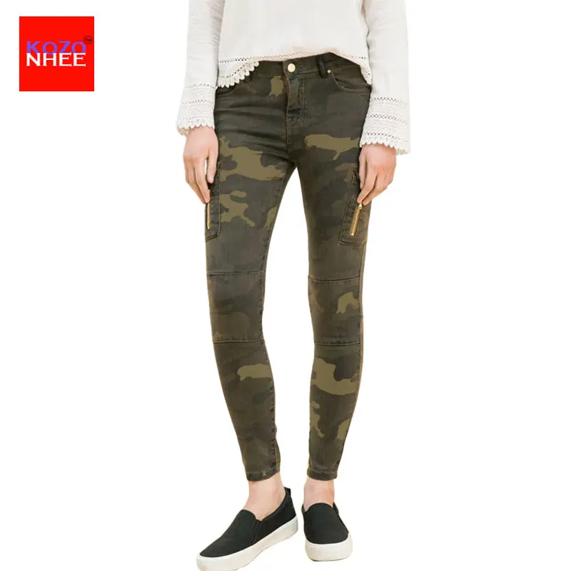 Summer Women Elasticity Camuflaje Army Skinny Jeans For Women Femme