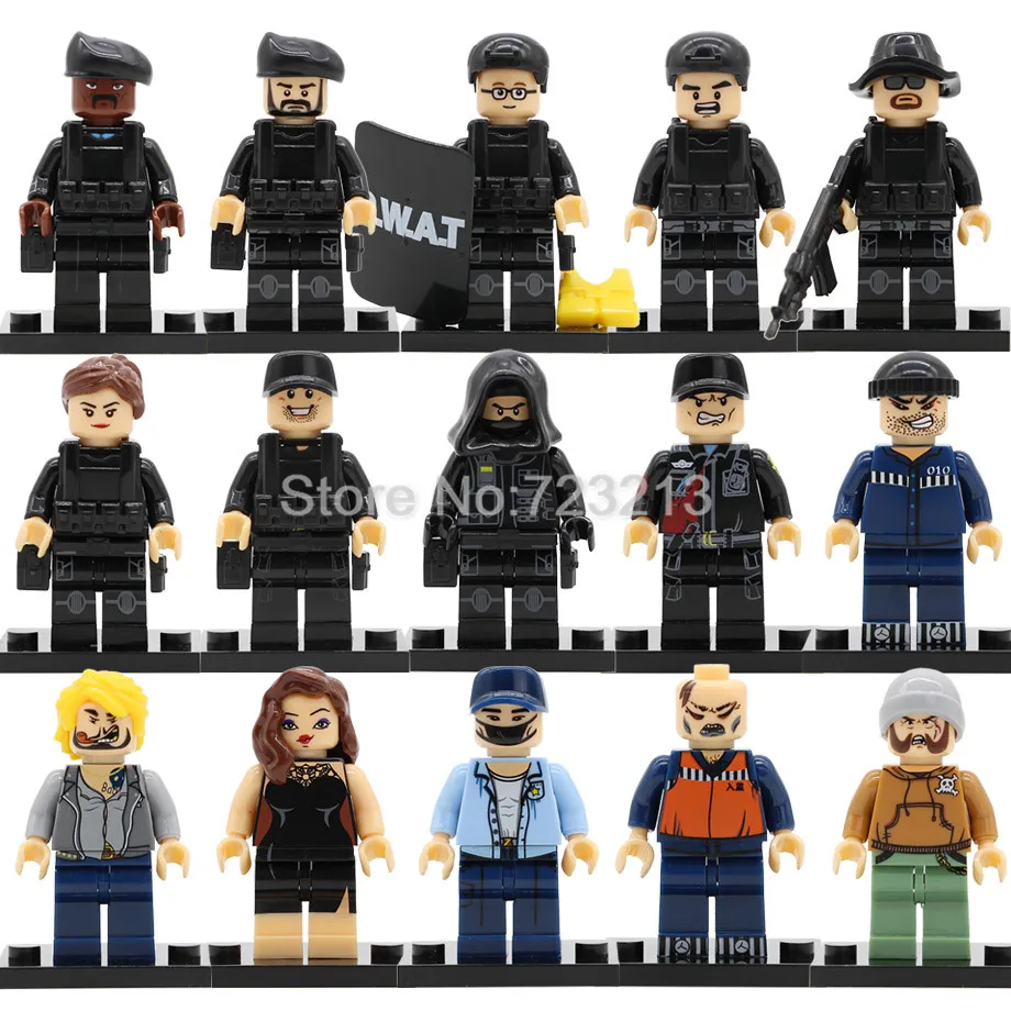 

Single Sale Military Figure Set Modern Police SWAT Dog Handler Gangsters Model Building Blocks kits Brick Toys for Children