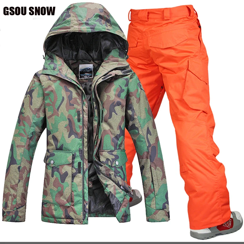 Brand GSOU SNOW Men's Ski suit Winter Outdoor Snowboard Jacket+Ski Pants Sets Waterproof Mountain Sports Warm clothing | Спорт и