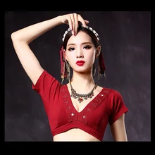 Костюмы для танца живота, блуза в этническом стиле, топ из хлопковой ткани, одежда для занятий танцами, одежда для йоги, CZ002