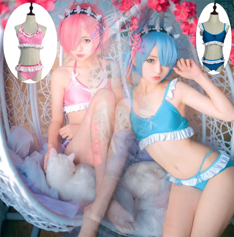 Хит! Женский купальник бикини для косплея Lolita Life In a Different World Of Zero Rem Ram Sukumizu лето