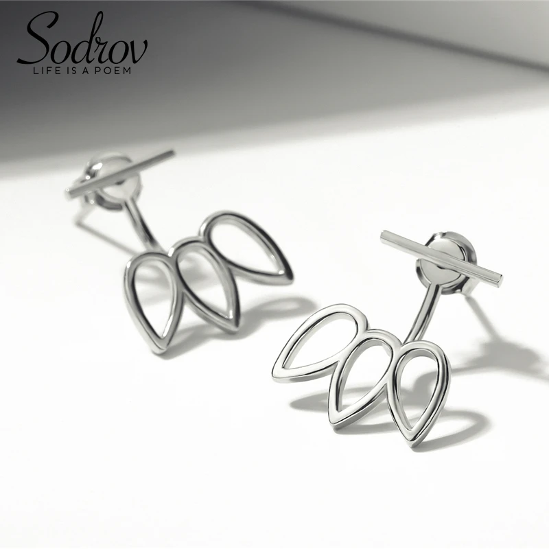 SODROV 925 Sterling Silver Stud Earrings for Women Geometric Pattern Individuality Stud Earrings Fine Jewelry HE034 SODROV 925 Sterling Silver Stud Earrings for Women Geometric Pattern Individuality Stud Earrings Fine Jewelry HE034