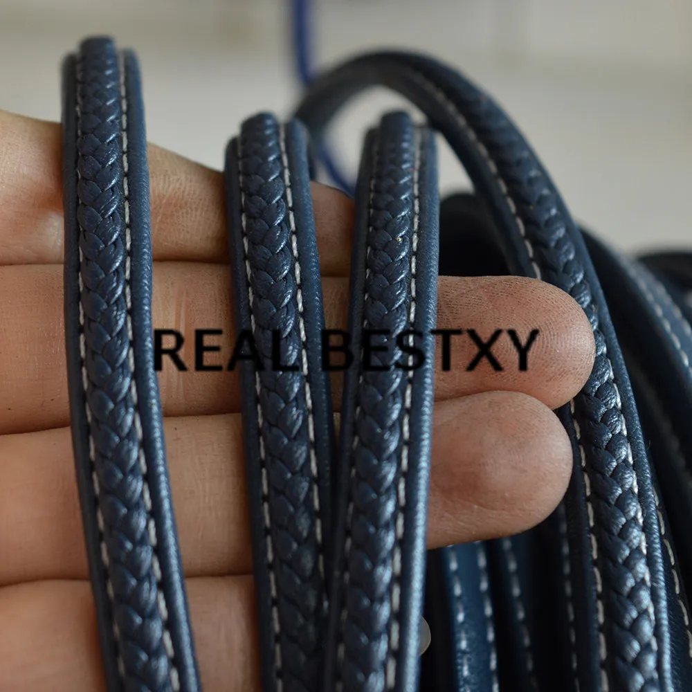 

REAL BESTXY 5m/lot 8*5mm navy braided leather cords sewing leather straps stitched leather strings leather bracelets material