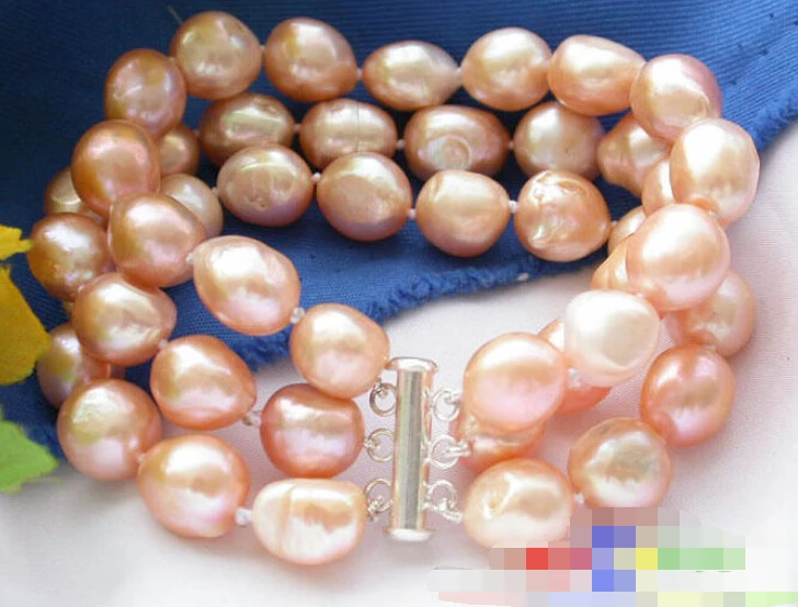 

0780 3ROW PINK BAROQUE FRESHWATER PEARL BRACELET