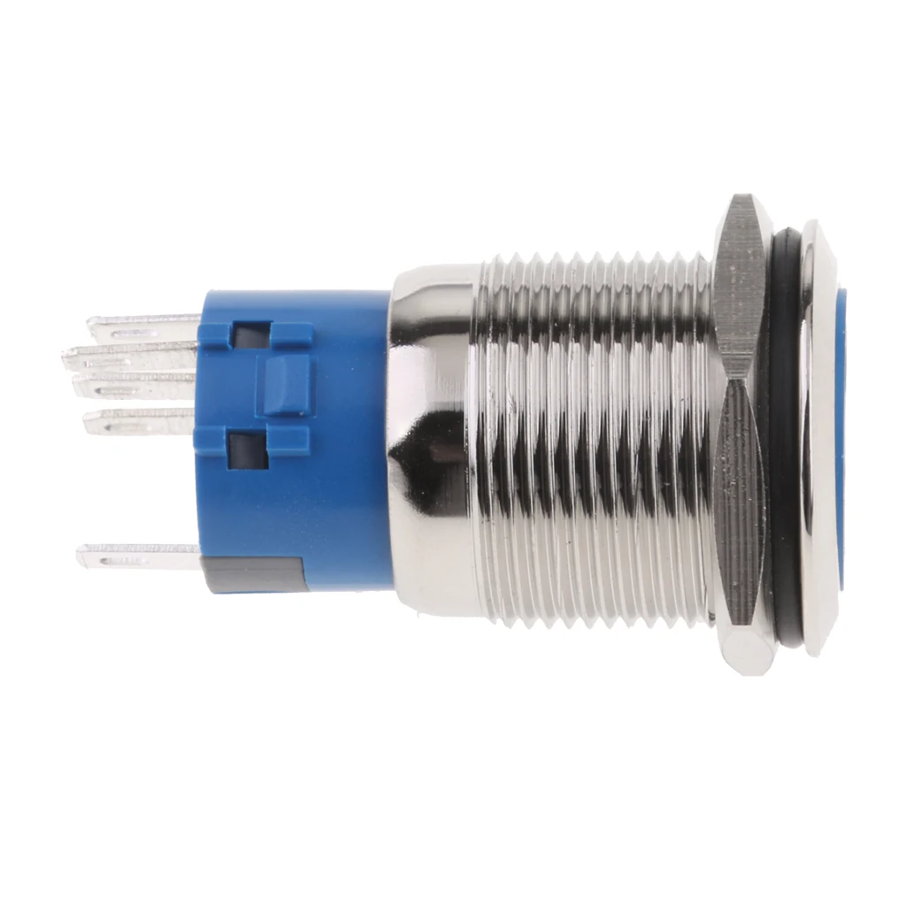 19MM Blue LED Light Metal Button Switch Momentary Push Button Auto Reset Waterproof Illuminated Switch Latching IP67