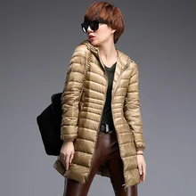 New 2016 Women UltraLight Down Jacket Medium-Long Hooded Winter Coat 90% White Duck Down Parka Warm Female Outerwear Plus Size