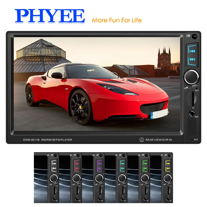 

2 Din 7 Inch Car Stereo Radio Mirror Link MP5 Player Bluetooth Audio Handsfree A2DP USB Multicolor In-dash Head Unit PHYEE 8011B
