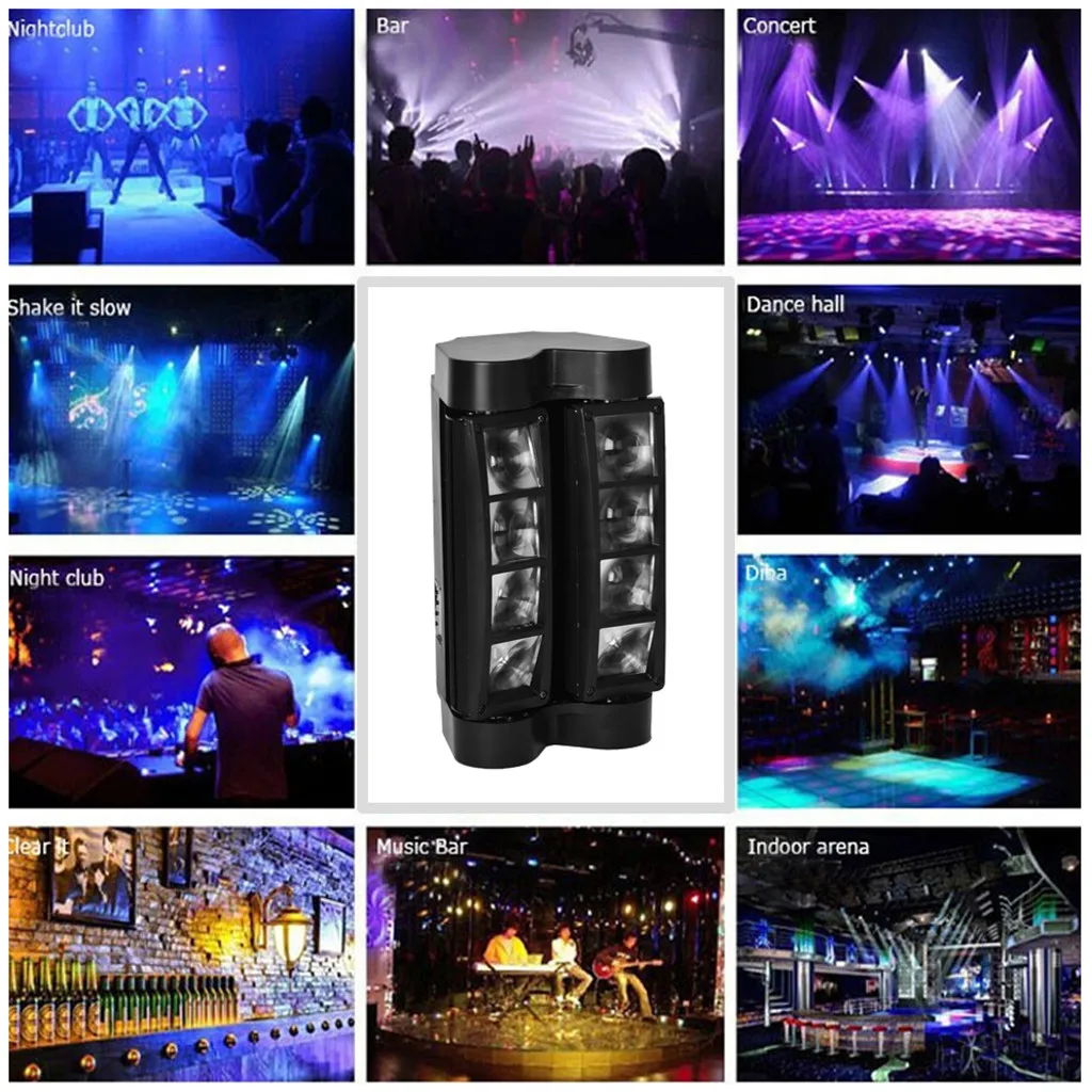 

60W RGBW 8x LED Spider Beam Moving Head Stage Lighting Bar Disco led laser DJ Party Lights disco light Stage Effect Lamp Hot