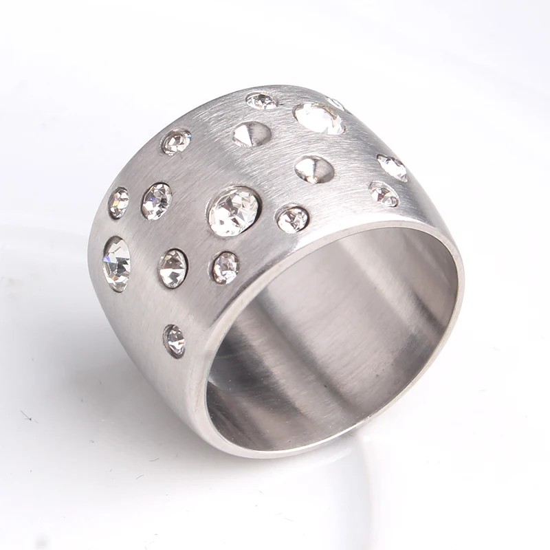 

15mm silvery full crystal 316L Stainless Steel wedding rings for men women wholesale