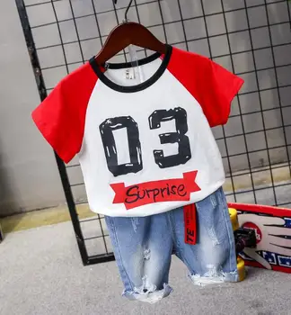 

2PCS Toddler Kids Baby Boy Summer Clothes short-sleeved T-shirt Tops+ Shorts jeans Hot Pant Outfits Casual Clothing Set 2-6years