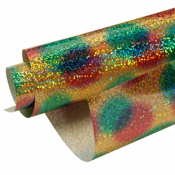 

Round Multi Laser Holographic Heat Transfer Vinyl Sheets Easy to Weed Iron on HTV for T-Shirts, Craft Garment Heat Press Vinyl