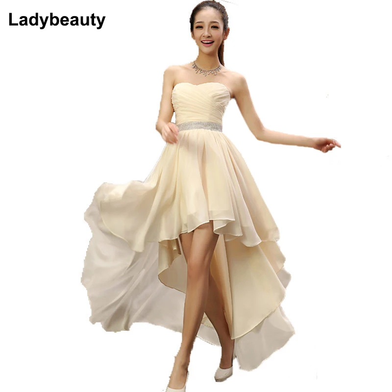 

Ladybeauty Best Sale 2019 Crystal Sashes Sleeveless Pleat Chiffon Short Front Long Back Bandage Evening Dresses