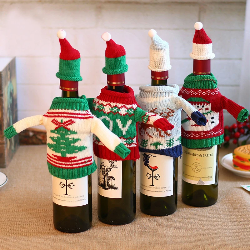 

FANLUS Christmas Knit Christmas Elk Wine Bottle Set Creative Sweater Wine Set Holiday Decorations