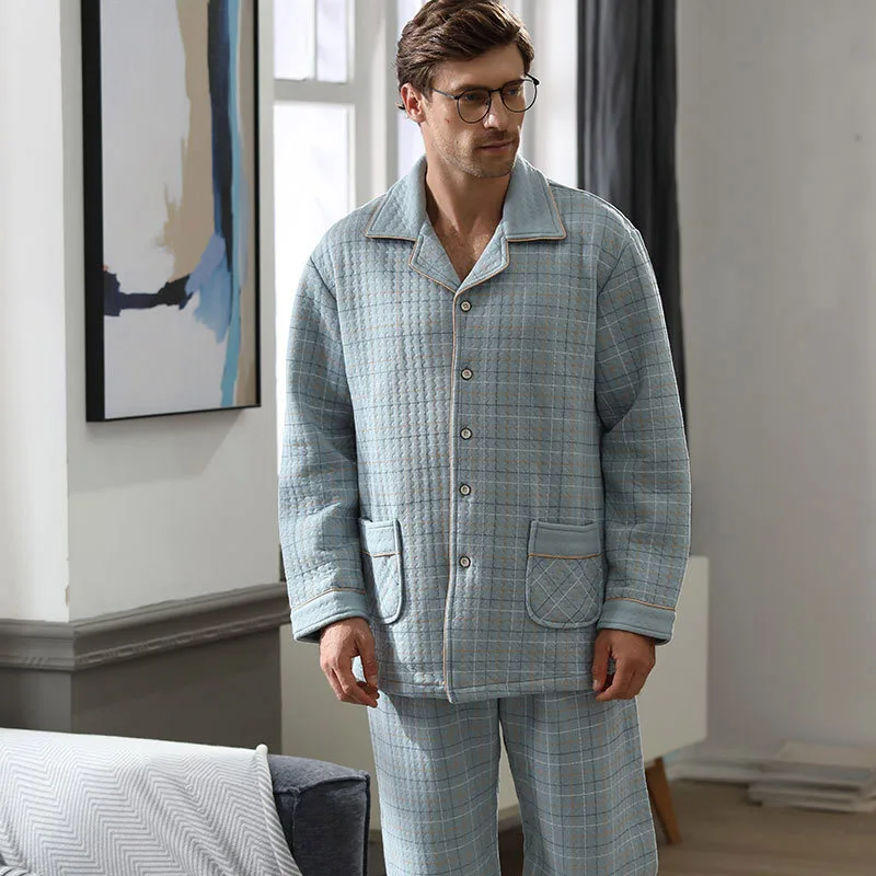 iClosam Pijama Hombre Algodón Invierno,Pijamas Cuadros Largos Ropa de Dormir Casual Suave y Cómodo Talla Grande S-XXL
