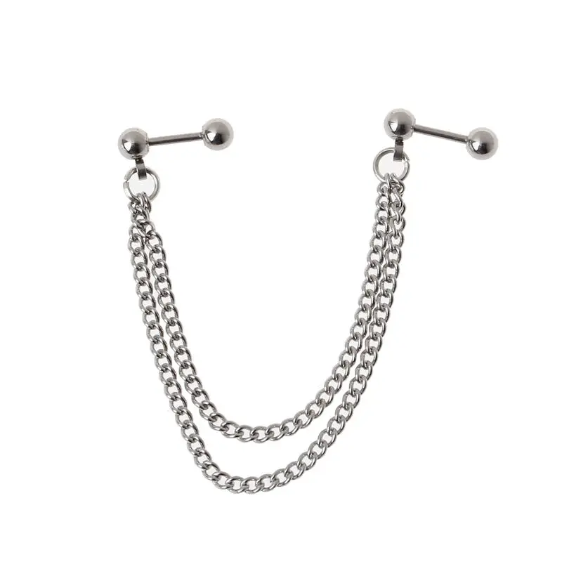 

1Pc Punk Ball Stud Cartilage Ear Cuff Wrap Double Chain Piercing Earring Unisex