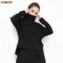 Личности женщины водолазка футболка Длинные рукава Одежда для улицы хип-хоп нерегулярные свободные женские осенние Модная футболка femme