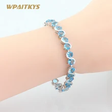 Небесно-Голубой Кристалл Серебряный цвет звено цепи браслеты ювелирные изделия для женщин подарочная коробка WPAITKYS