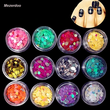 

Mezerdoo New 12 Colors Big Hexagon Round Nail Glitter Powder Mix Dust Set Art Decoration