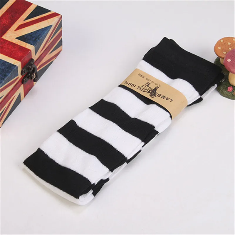 1 Pair Wide Striped Long Women's Striped Stockings White Red Student Stocking Medias Sexy Over The Knee Socks
