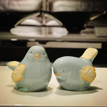 

Rural Pastoral Ceramic Cute Bird Lovers Statue Home Decor Ornament Crafts Room Wedding Decoration Porcelain Animal Figurine