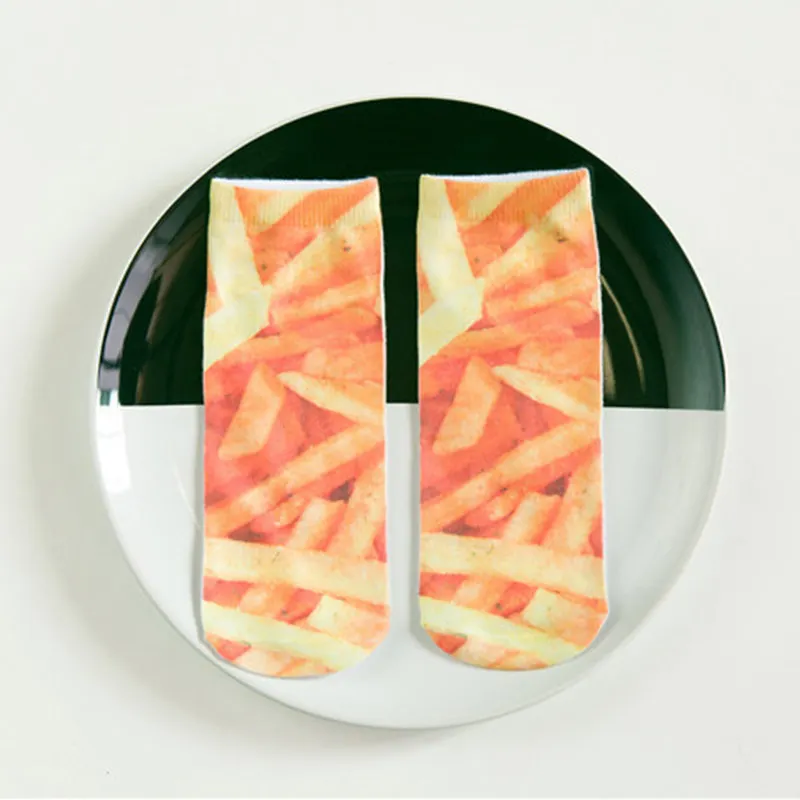 Мужские носки, милые удобные дышащие носки в полоску с 3D принтом, креативные хлопковые носки с рисунком еды, восхитительные носки для еды - Цвет: Черный