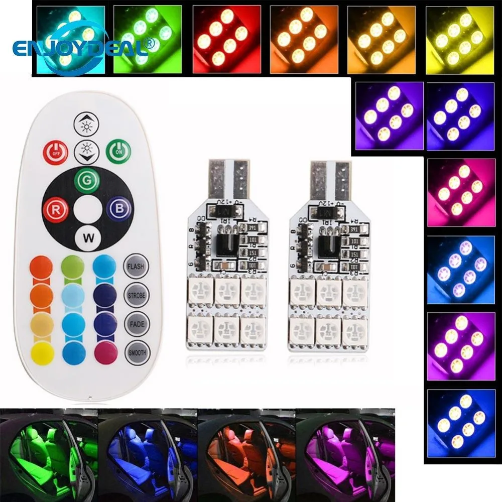 2 шт. 5050 SMD RGB T 10 светильник на танкетке лампы 6led 12led C ar для чтения боковой
