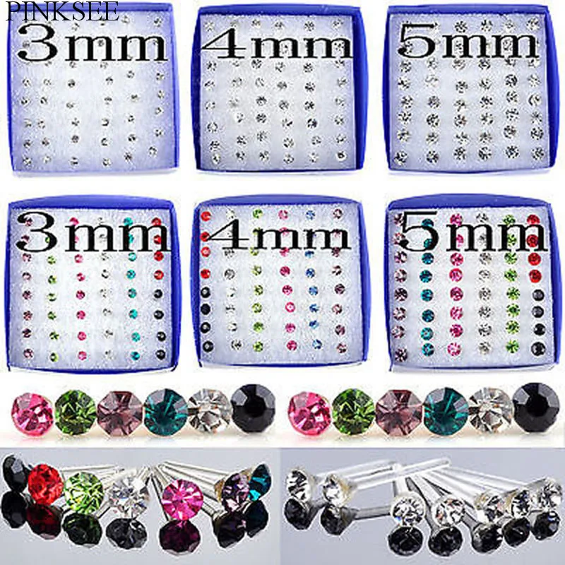 Pinksee 24 пар/лот мини Щепка Цвет ful хрустальный шар Серьги-гвоздики для Для женщин