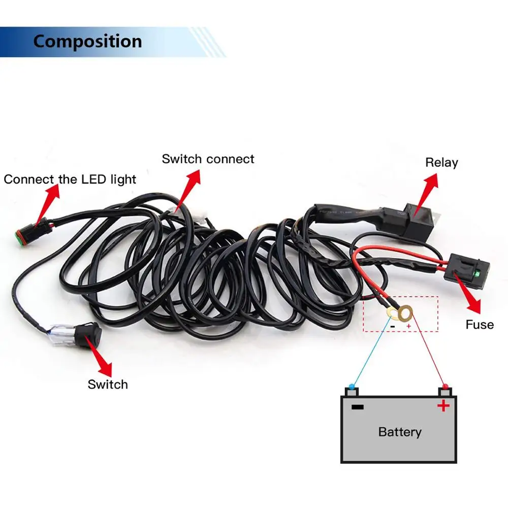 Dual Lead Wiring Harness Kit Switch Relay Harness 12/24V For 42" LED