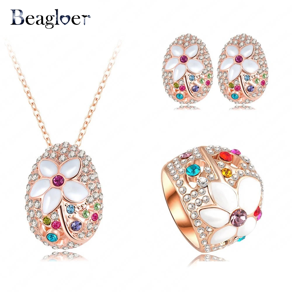 www.bagssaleusa.com : Buy Beagloer Romantic Flower Shaped Set Rose Gold Color Crystal Necklace ...