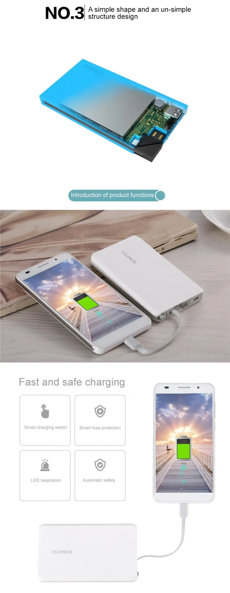 ROMOSS QS05 5000mAh Power Bank Pocket-Size External Battery Pack 3