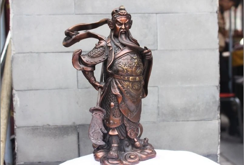 

10 China Red Copper Bronze Dragon Guan Gong Warrior God Mammon Buddha Statue a 0518