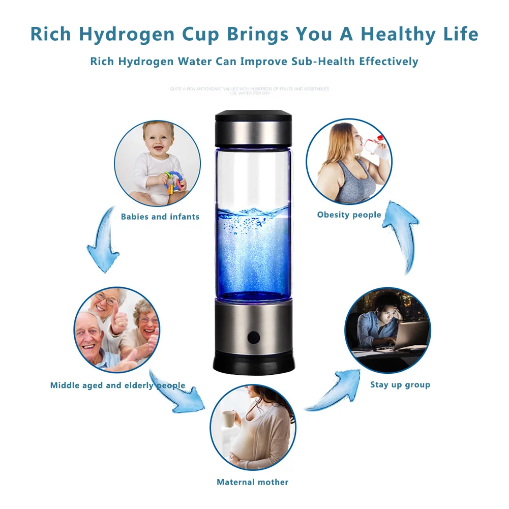 Портативный SPE PEM мембрана водородная чашка богатый генератор воды ионизатор чайник черный H2 Бутылка USB Перезаряжаемый двухслойный стеклянный