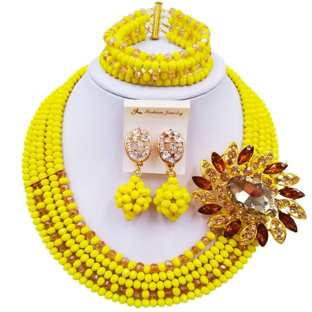 5 Rows Nigerian Necklace African Beads Crystal Wedding Jewelry Sets for Women  (55)