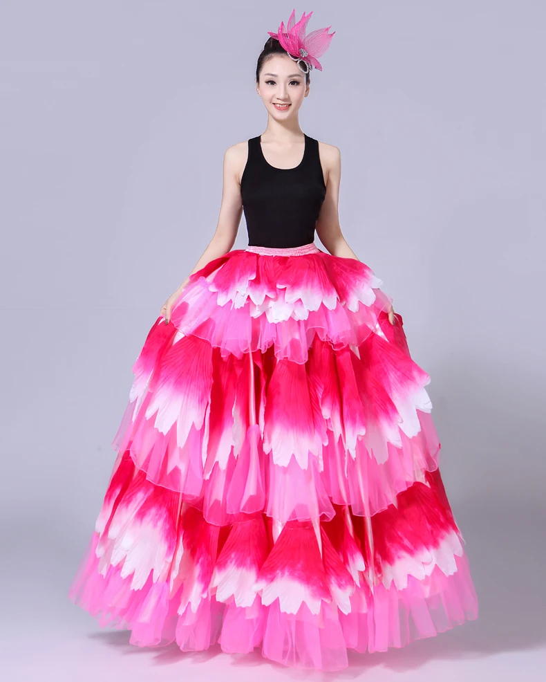 Юбки фламенко, женские бальные, розовые, красные, длинные юбки с цветами, испанская Одежда для танцев, Женская испанская одежда 360 540 720 DN3587