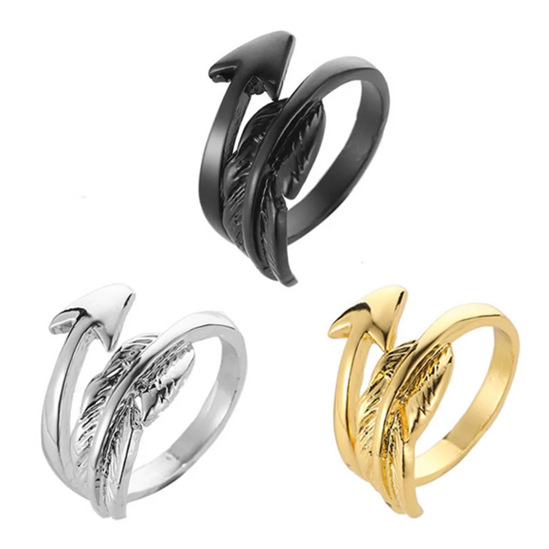Classic Silver Color Arrow Ring for Women Men Alloy Unique Adjustable Resizable Feather Rings Unisex Thumb Band Ring Jewelry