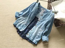 YNT03145 Au Détail Nouvelle 2015 Printemps Mode Bébé Fille Veste En Jean Patchwork de Mousseline de Soie Imprimer Étoiles Enfants Outerwears Fille Manteau Plein