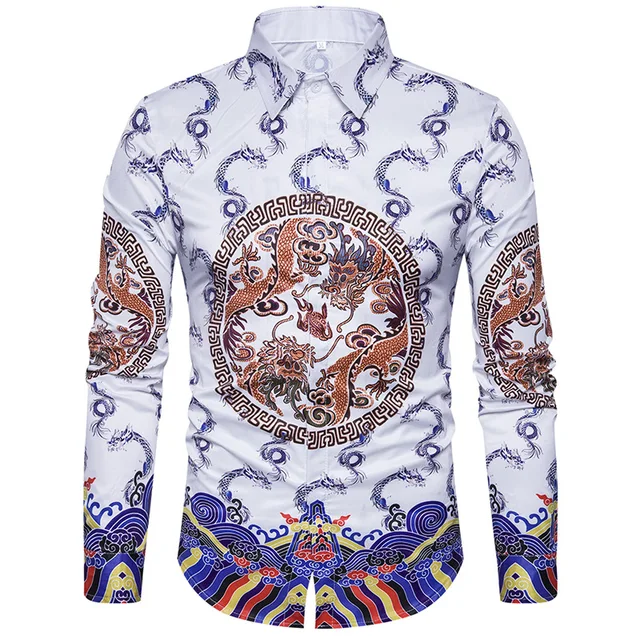 Men Brand 3D Shirt 2019 Spring New Chinese Style Print Pattern Imperial ...