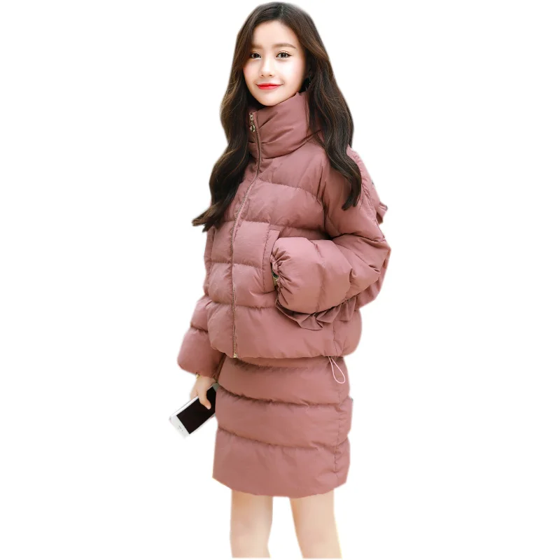 Зимняя куртка женская 2019 хлопковая и юбка из двух частей Manteau Femme Hiver Элегантная