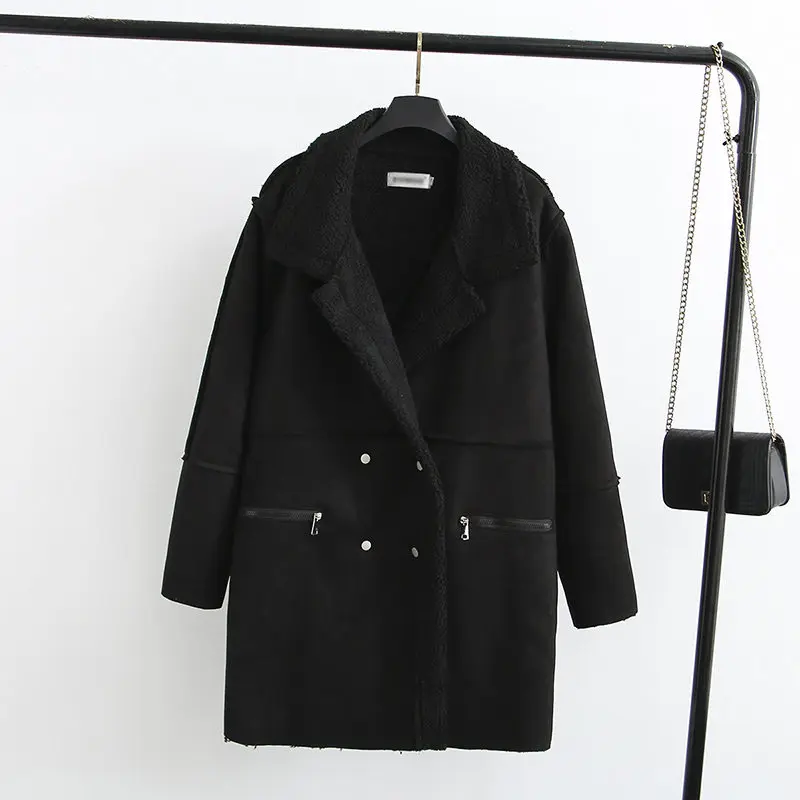 Зимние женские пальто из искусственной замши, кожаные куртки размера плюс, Свободное пальто средней длины, пальто из искусственной овечьей шерсти 2XL-4XL LQ600