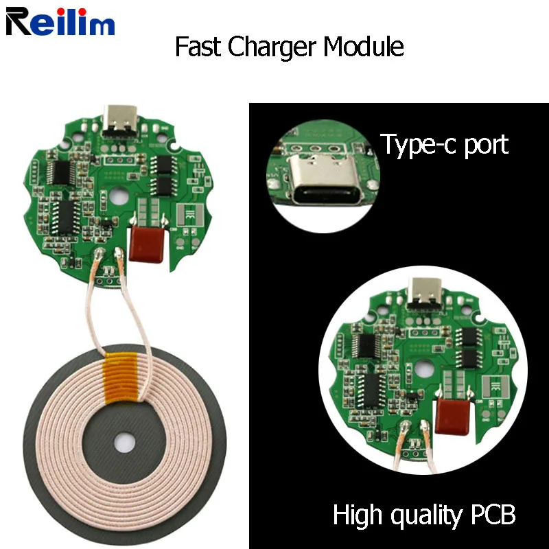 

Reilim Qi Fast Wireless Charging Module 7.5W 10W Transmitter PCBA Circuit Board for Type-C Circuit Board Coil Module